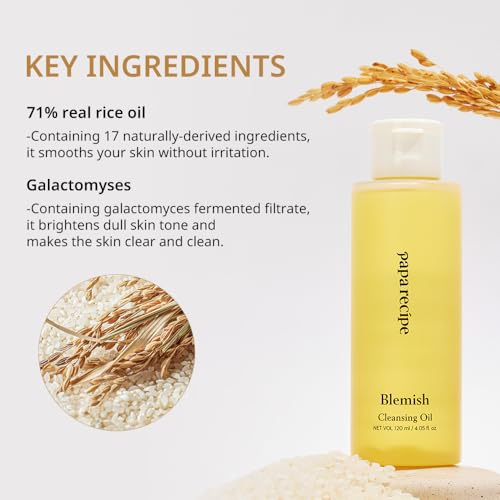 Papa Recipe Blemish Cleansing Oil 120ml ? 71% Rice Bran Oil, Waterproof Makeup Remover & Blackhead Support, Hydrating Gentle Formula ? Korean Facial Cleanser