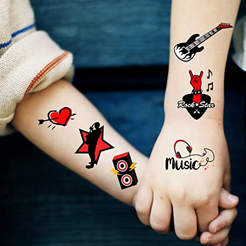 420 Pieces Rock and Roll Temporary Tattoos - 80s 90s Party Supplies Musician Guitar Rap Birthday Party Favors Decorations Tattoo
