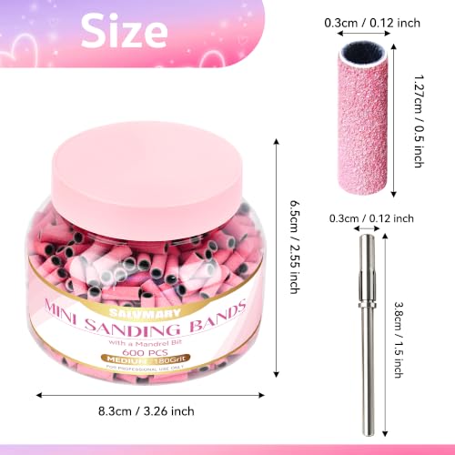 Pink SALVMARY Mini Sanding Bands for Nail Drill 180 Grit - 600 Pcs, Model Variation