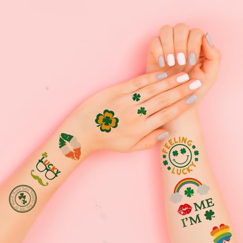 St Patricks Day Temporary Tattoos, 23 Sheets 100+ Pcs Glitter Shamrock