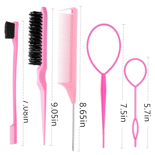 Pink Hair Styling Tools Set with Brushes & Topsy Tail Hair Tools - 8 Pieces
