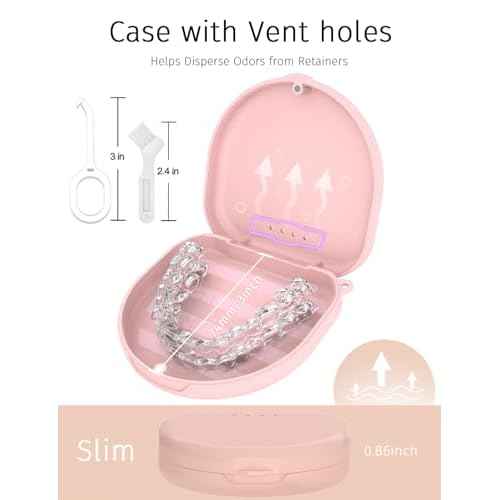 Retainer Case, Compatible with Invisalign, Vivera, Slim Aligner Case with Vent Holes, Portable Orthodontic Container with Removal Tool, Brush and Lanyard, Pink