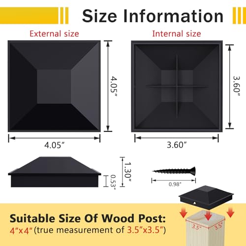 Goovilla 4x4 Inch Black Fence Post Caps 24 Pack with Screws - Fits 3.5-3.6" Posts