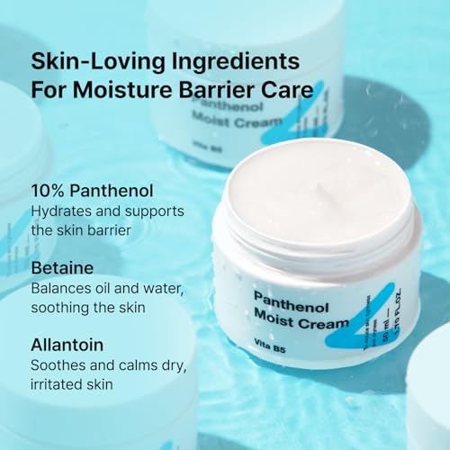 TIAM Panthenol Moist Cream, 1.7 fl oz, 10% Panthenol (Vitamin B5) Moisturizer for Dry & Sensitive Skin, Long-Lasting Hydration for Soft & Glowy Skin, Korean Skin Care