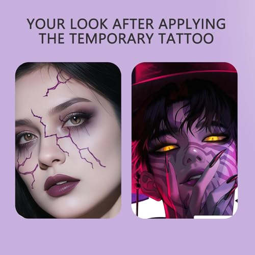 Purple Temporary Tattoos Waterproof Cosplay Halloween (3 PCS)