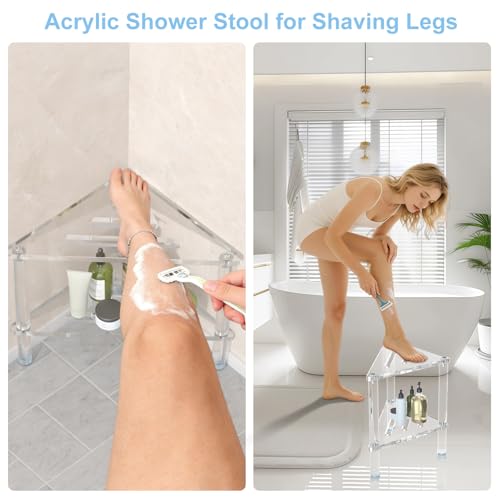 Acrylic Corner Shower Stool for Shaving Legs, Heavy Duty Shower Foot Stool for Inside Shower, Acrylic Corner Shower Bench Shower Shaving Foot Rest for Shaving Legs, Shower Step Corner Stool