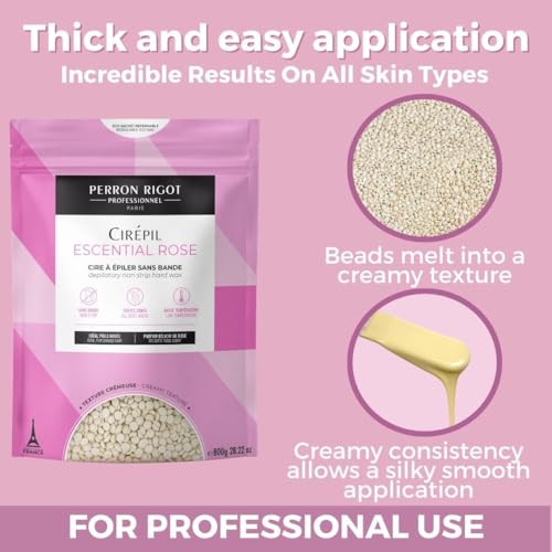 Cirepil - Escential Rose 800g / 28.22 oz Hard Wax Beads Bag - Creamy Rose Scented Wax for Face, Bikini & Body - All-Purpose Formula with Beeswax - Low Temp Refill Bag