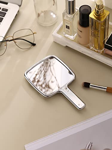Handheld Mirror 4 Inch x 7 Inch Square Silver Makeup Lash Mirror - Water Ripple Design