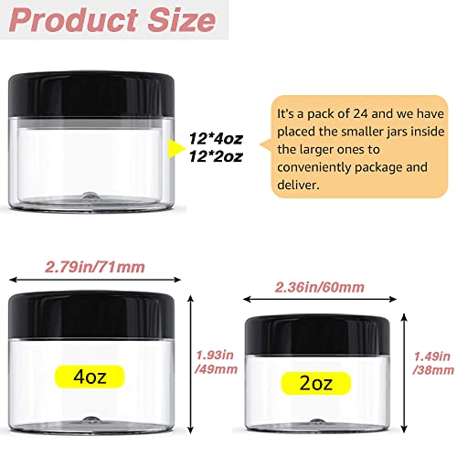 4 oz & 8oz Body Butter Containers with Lids + 2oz & 4oz Small Plastic Containers with Lids (Set of 48) Plastic Jars with Lids Cosmetic Jar