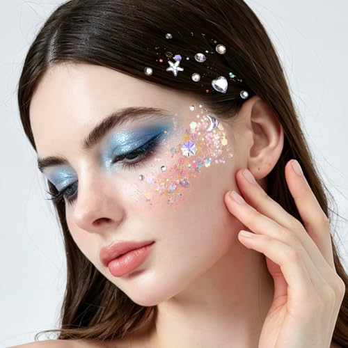 Teenitor Body Glitter Gel & Face Gems Stickers Set – 12 Pots