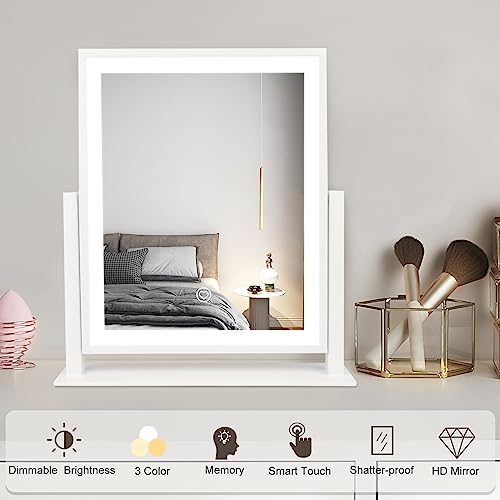 Beelux Vanity Mirror with Lights,15.3" Makeup Mirror with Light Smart Touch Control Dimmable 3 Modes Lighted LED Mirror 360¡ÆRotation White for Christmas Birthday Thanksgiving Mother's Day