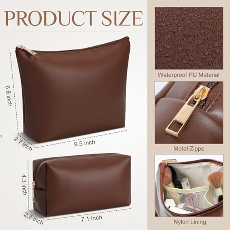 Kigeli 2Pc PU Leather Makeup Bag Set | Waterproof Travel Toiletry Organizer