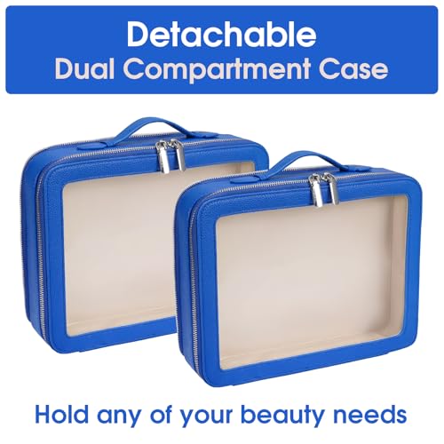 Clear Makeup Bag,Large Toiletry Case for Women,PU Leather Travel Cosmetic Bag,Detachable Makeup Case,Double Compartment Make up Organizer