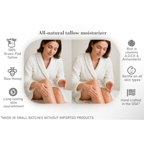 100% Grass-Fed Tallow & Raw Honey Lotion with Olive Oil, (UNSCENTED)