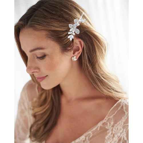 4 Pcs Rhinestone Hair Clips for Women Hair Barrettes Silver Bridal hair accessories for Wedding Party Everyday