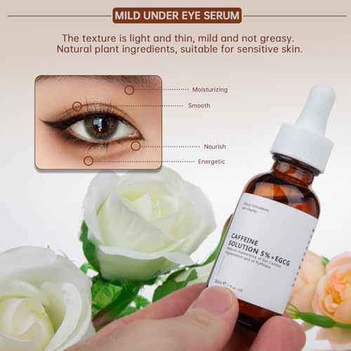 Caffeine Solution 5% + EGCG For Dark Circles & Puffiness, 30ML Anti Aging Caffeine Under Eye Serum For Eye Bags, Fine Lines, Moisturizing Caffeine Solution.