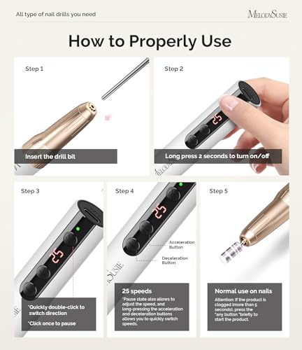 MelodySusie Cordless Nail Drill PC180E - 25000RPM Rechargeable File