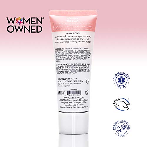 MISS SPA Clay Face Mask for Women, Pore Purifying Pink Clay Mask, Pomegranate + Coconut Oil, Exfoliate Draw Dirt from Pores, Anti-Aging Cream Mask, For Acne Prone Sensitive Skin, 2 Oz.