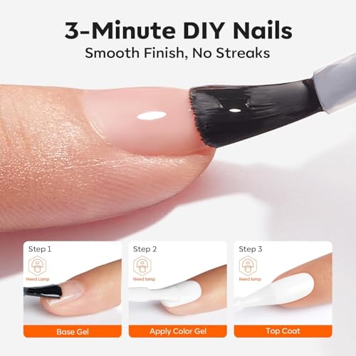 Modelones 3 Pcs Gel Base & No-Wipe Top Coat Set with White Gel Polish