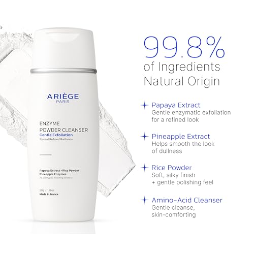 Gentle Face Cleanser Enzyme Powder Face Wash, Rice Cleanser and Rice Exfoliator for Face, Water-Activated Travel Face Wash, 99.8 Percent Natural, Made in France