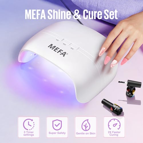 MEFA UV Nail Lamp with Gel Base and Top Coat, 72W UV Light for Gel Nails with 21pcs Lamp Beads, 3 Times UV Lamp for Gel Polish Fast Curing, LED Nail Lamp with Gel Top Coat Professional UV Light