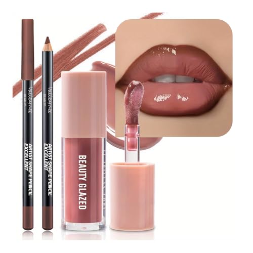 Mocha Brown Lip Gloss & Liner Set – Plumping Effect Duo