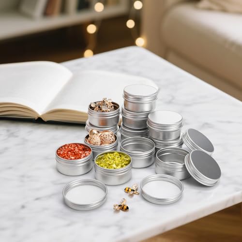 Tosnail 48 Pack 1 Oz / 30 ML Mini Metal Round Tins with Screw Lids, 1.85 Inch Empty Sample Jars, Travel Storage Containers
