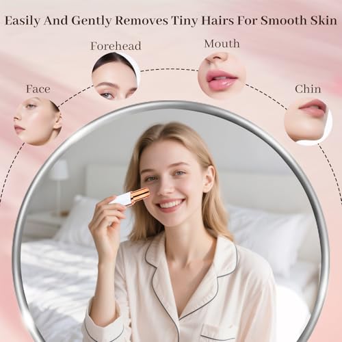 Facial Hair Remover for Women & Men, Rechargeable Face Razor with LED Light, 2 Replacement Heads Included, Travel Electric Shaver for Lip, Chin, Arms, Upper Lip & Peach Fuzz (White)