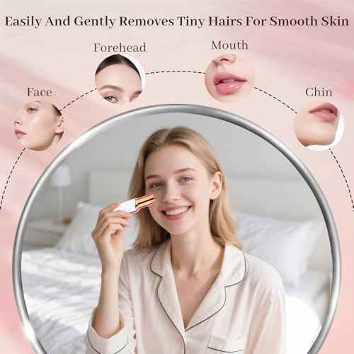 Facial Hair Remover for Women & Men, Rechargeable Face Razor with LED Light, 2 Replacement Heads Included, Travel Electric Shaver for Lip, Chin, Arms, Upper Lip & Peach Fuzz (White)