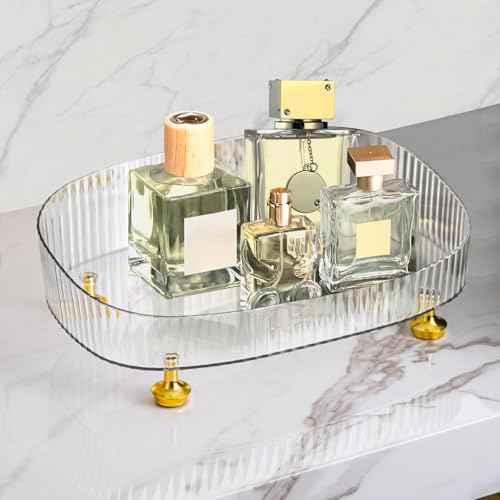 Perfume Organizer, Bathroom Vanity Tray, Makeup Trays for Dresser Top, Countertop Decorative Plastic Decor Tray, Perfume Organizer for Women, organizador de perfumes (Clear)