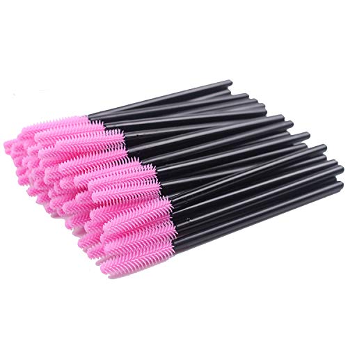 BIHRTC Deep Pink Disposable Silicone Eyelash Mascara Brushes Pack of 100