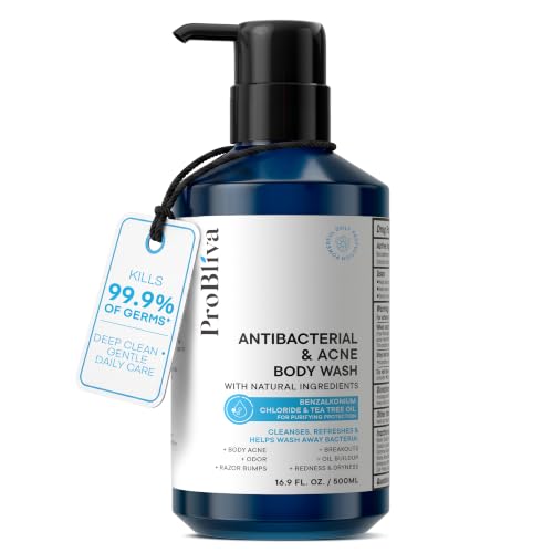 ProBliva Antibacterial Body Wash for Body Acne & Breakouts - Daily Body Soap for Oily Skin, Back & Body Odor, Razor Bumps - Men & Women