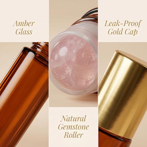 WAYDA Rose Quartz Essential Oil Roller Bottle - 50ml Amber Glass
