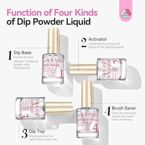 SAVILAND Dip Powder Liquid Set for Nail Art - 0.5oz, HEMA-Free, Beginner Friendly