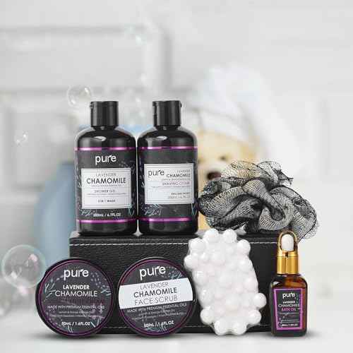 Lavender Bath Spa Gift Set for Men Women and Couples! Best Spa Set for Birthday Valentines Gift (8 PC)