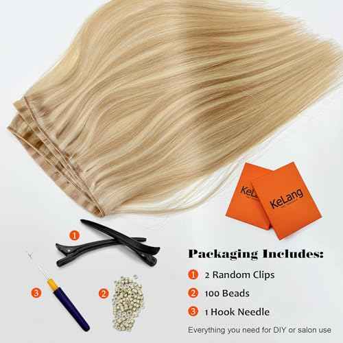 Butterfly Weft Hair Extensions Human Hair-Invisible Double Layered with Hole Hand Tied Genius Weft PU Seamless Micro Beads Real Remy Hair Blonde Highlights 100g #16P22 22 Inch