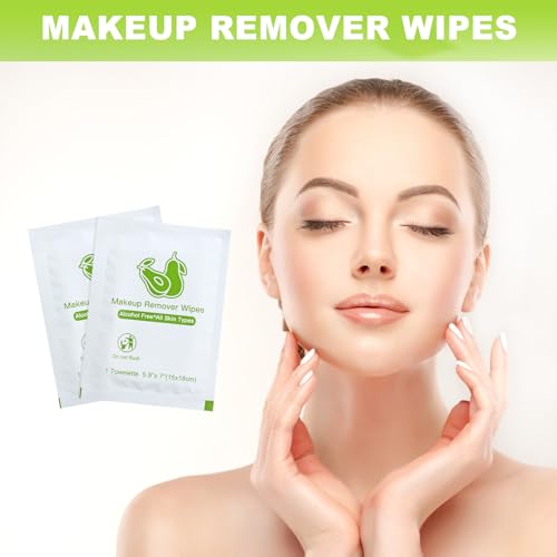 Avocado 50 Pack Travel Makeup Remover Wipes - Individually Wrapped, Gentle & Effective