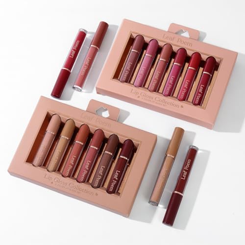 MooGlamor Lip Gloss Set - 6 Non-Sticky Shades with Soft Brush