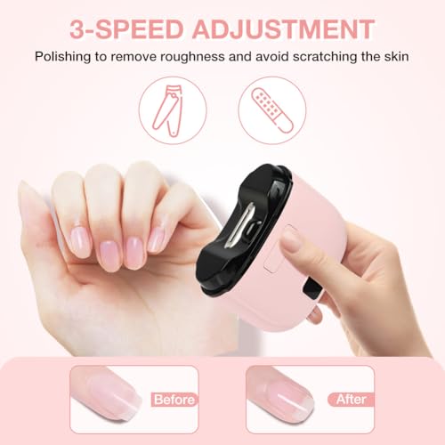 AOOWU Pink Electric Nail Clippers with 3 Speeds & LED Light, Rechargeable Manicure & Pedicure Trimmer for Seniors & Adults