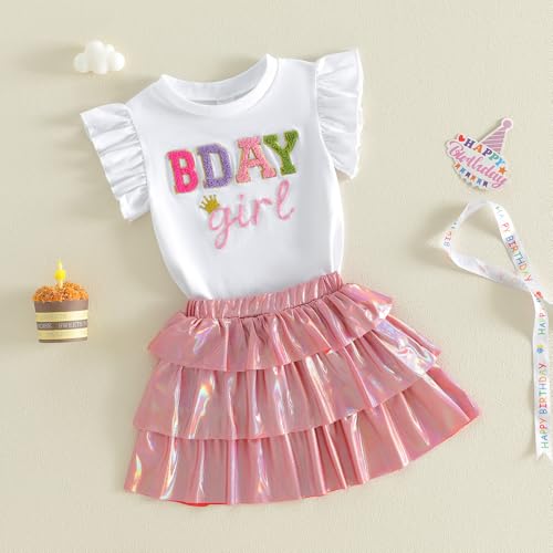 Toddler Girl Birthday Outfit with Embroidered Shirt & Ruffle Skirt
