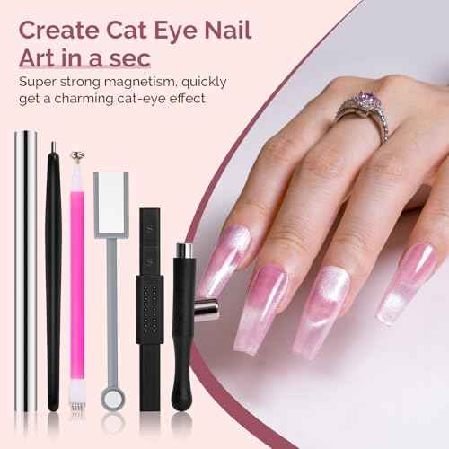 MelodySusie Nail Magnet Set 12PCS, Cat Eye Gel Nail Polish Magnets, Square Round Double Ended Magnet Stick, Cat Eye Magnet for Nails, Strong Magnetic Nail Polish Magnets Nail Design Tools