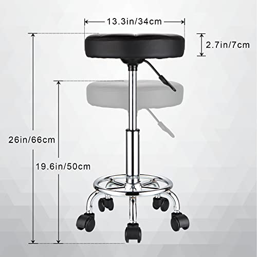 HMTOT Adjustable Swivel Beauty & Salon Stool with Wheels, Black