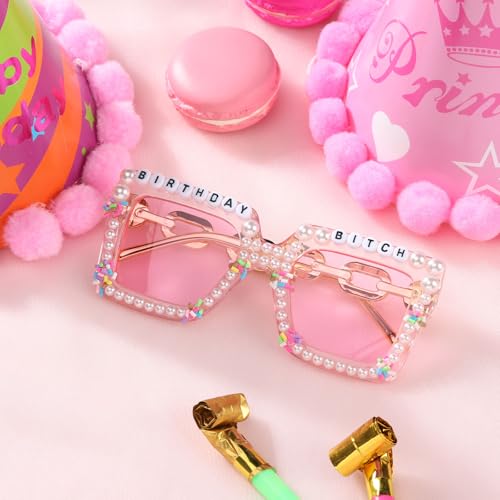 Etercycle Pink Square Birthday Sunglasses for Women