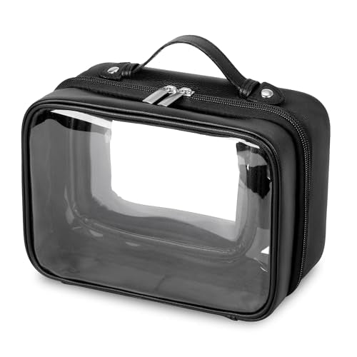 GRANNY SAYS TSA Approved Toiletry Bag, Clear Makeup Bag, Travel Toiletry Bag for Women, Leather Travel Cosmetic Bag, Portable PVC Waterproof Bag, Small Makeup Organizer, Black