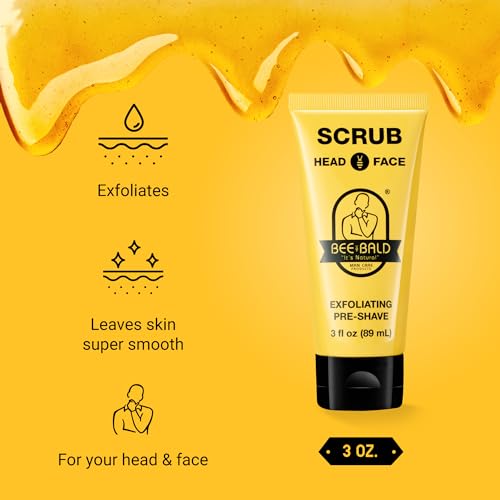 BEE BALD SCRUB Exfoliating Pre-Shave deep cleans & removes pore clogging dirt, oil & dry, flaky skin. Prepares skin for a ‘super close shave’ leaving it ‘smoother than a baby's behind' 3 Fl Oz