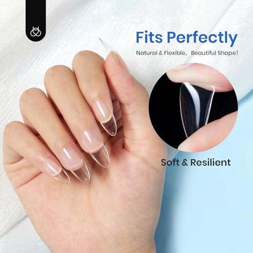 Beetles Gel Nail Tips Almond Medium 500Pcs – Pre-Shaped False Nails (Clear, 10 Sizes)