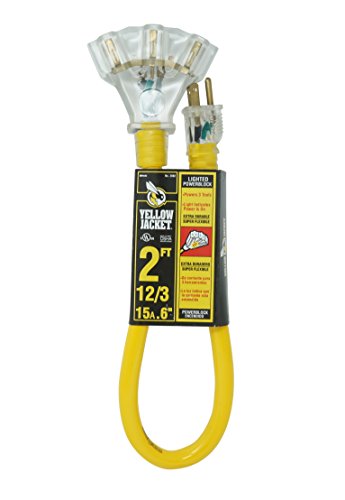 Yellow Jacket Medium Duty Extension Cord, 25Ft, 14 Gauge, 3 Conductor, Lighted End, Weather Resistant, SJTW, Yellow, 2886