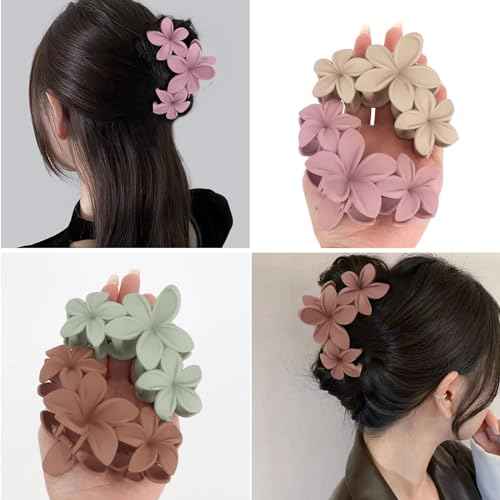 Colorful Plumeria Hawaiian Flower Hair Clips for Women - 4PCS Large Claw Clips for Thick Hair with Strong Hold, Beach Hair Accessories