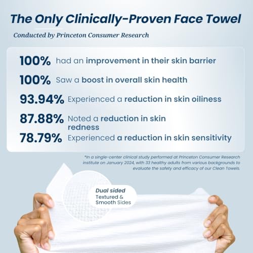 Clean Skin Club Clean Towels™, 100% USDA Biobased Dermatologist Approved Face Towel, Disposable Clinically Tested Face Towelette, Facial Washcloth, Ultra Soft Makeup Remover Dry Wipes, 1 pack, 25 ct