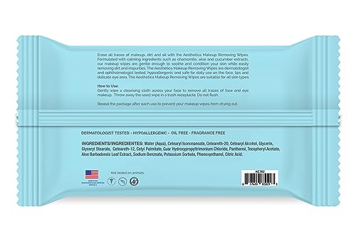 Aesthetica Makeup Removing Wipes - Face & Eye Makeup Remover Wipes - 6 Pack Bulk (180 Wipes Total) Hypoallergenic & Dermatologist Tested - Oil & Fragrance Free - Made in USA